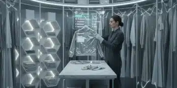 Pessoa organizando um guarda-roupa com roupas limpas e bem cuidadas, simbolizando manutenção de roupas em 2026.