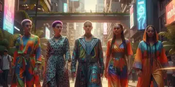 Moda Agênero Brasil 2026: Coleções Inclusivas e Tendências Modelos diversos exibem roupas agênero em uma rua urbana vibrante no Brasil, destacando a inovação e inclusão na moda de 2026.