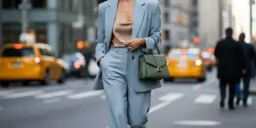 Tendências de Cores 2026: Paletas Essenciais para um Guarda-Roupa Atualizado Mulher estilosa exibindo tendências de cores 2026 em um guarda-roupa moderno e elegante.