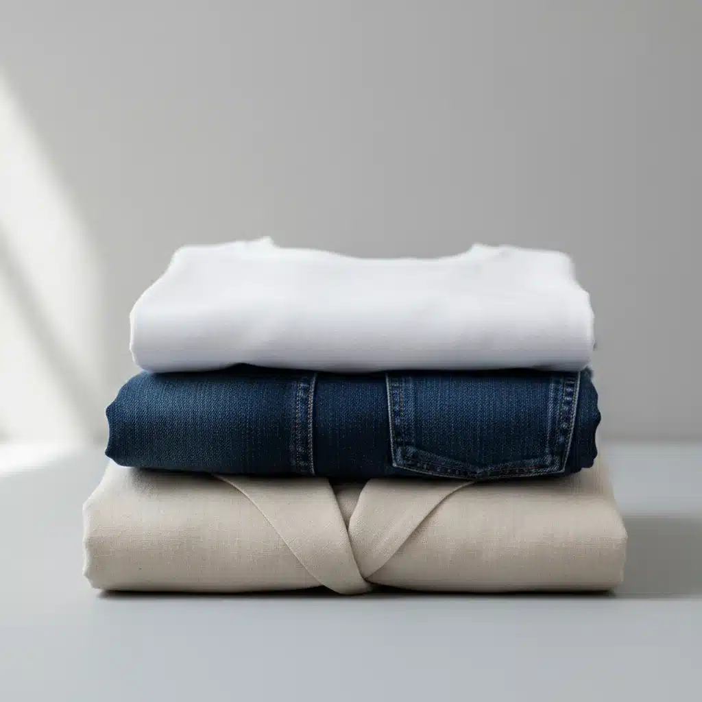 Peças essenciais de um guarda-roupa cápsula: camiseta branca, jeans e blazer
