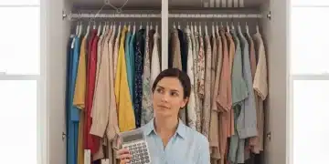 Otimizar Orçamento Moda 2026: Economize 20% com Estratégias Inteligentes Pessoa planejando orçamento de moda com calculadora e guarda-roupa organizado para 2026