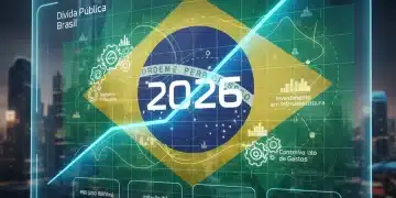 Gráfico complexo representando a dívida pública brasileira em 2026 e o impacto das novas regras fiscais.