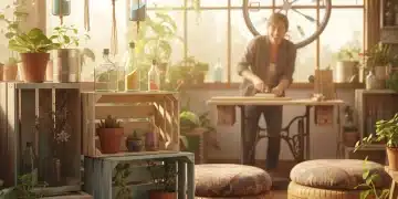 Pessoa transformando objetos antigos em itens decorativos e funcionais com reuso criativo
