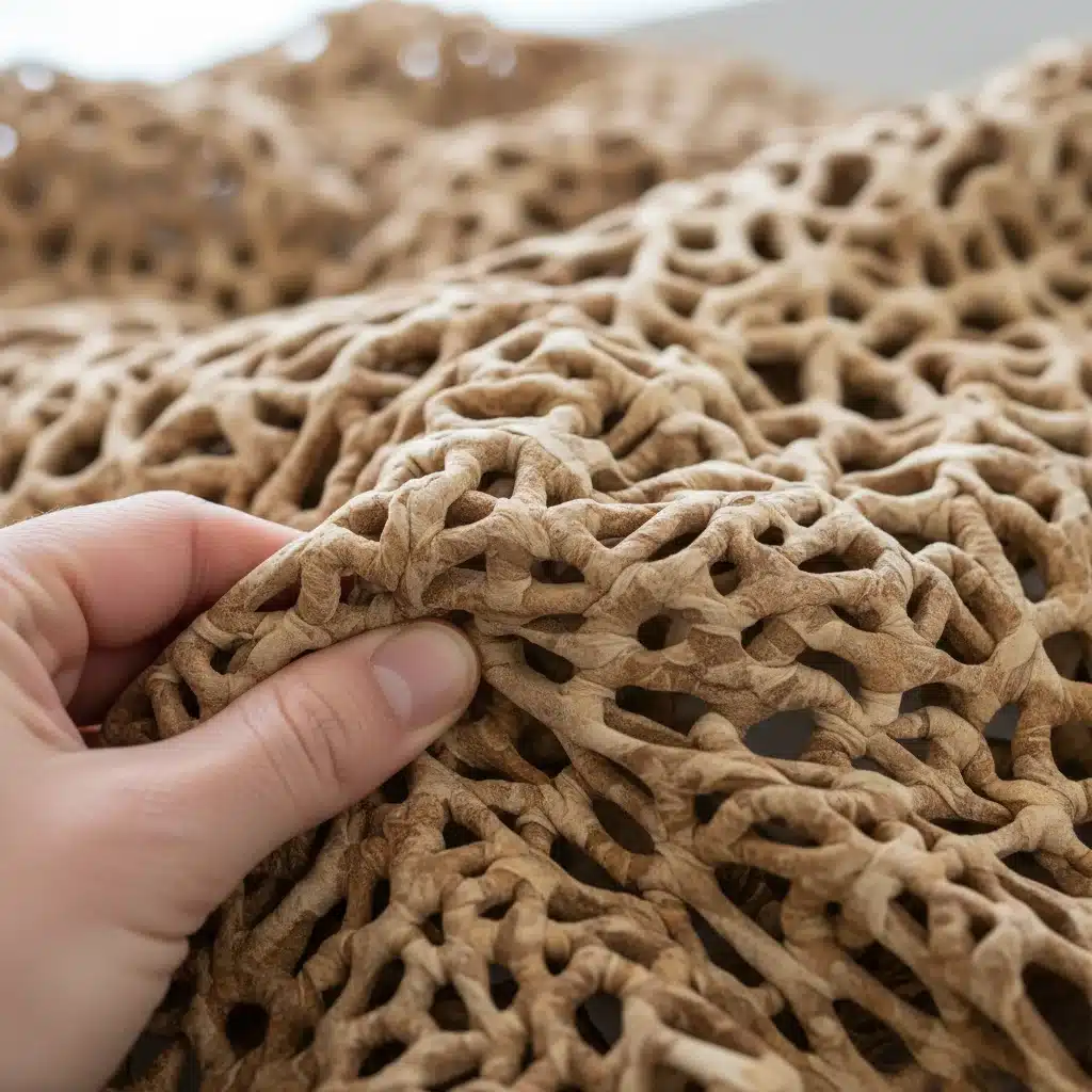 Detalhe de tecido de micélio, destacando sua textura orgânica e sustentável.