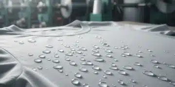 Camiseta de algodão com gotas de água, simbolizando o alto consumo de água na produção têxtil.