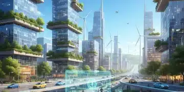 Cidade brasileira futurista com infraestrutura verde e tecnologias sustentáveis