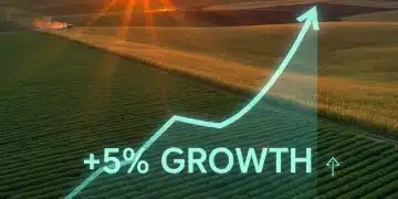 Vista aérea de lavouras brasileiras ao amanhecer, representando o potencial de crescimento do agronegócio em 2026.