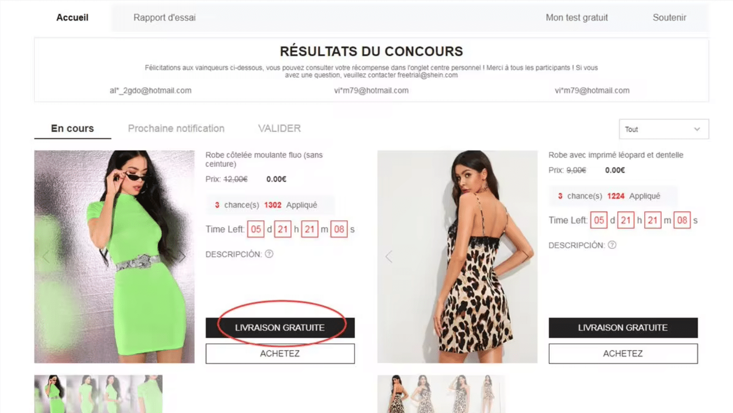 Programme de test de produits Shein