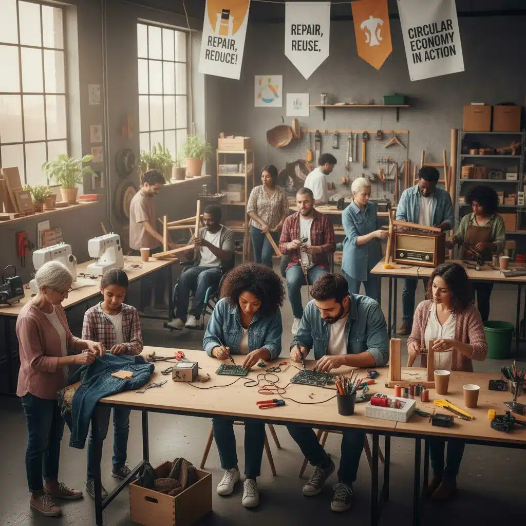Atelier de réparation collaborative, valorisant le réemploi et la prolongation de vie des produits.
