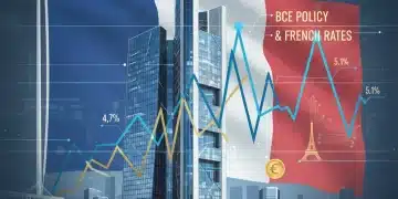 Politique Monétaire BCE 2026 : Impact Taux Français Bâtiment de la Banque Centrale Européenne avec des graphiques de taux d'intérêt et le drapeau français, symbolisant l'impact de la BCE sur la France.