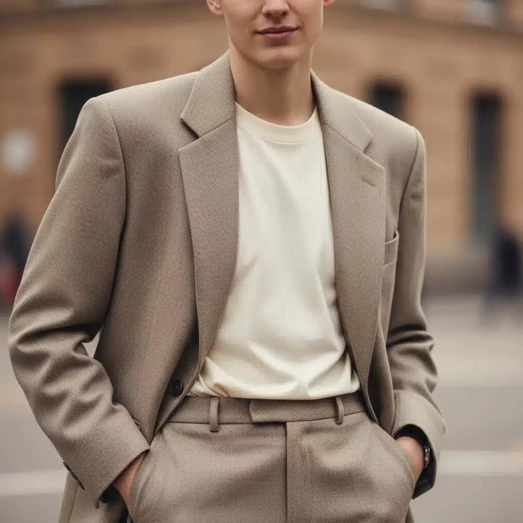 Pessoa vestindo blazer oversized de corte impecável, símbolo da moda genderless.