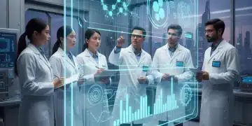 Chercheurs collaborant en laboratoire, symbolisant l'innovation et la recherche et développement.