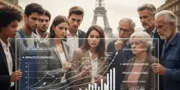 Réforme Retraites 2026 : Impacts sur Pouvoir d'Achat des Ménages Français Citoyens français analysant les impacts économiques de la réforme des retraites 2026 sur leur pouvoir d'achat.