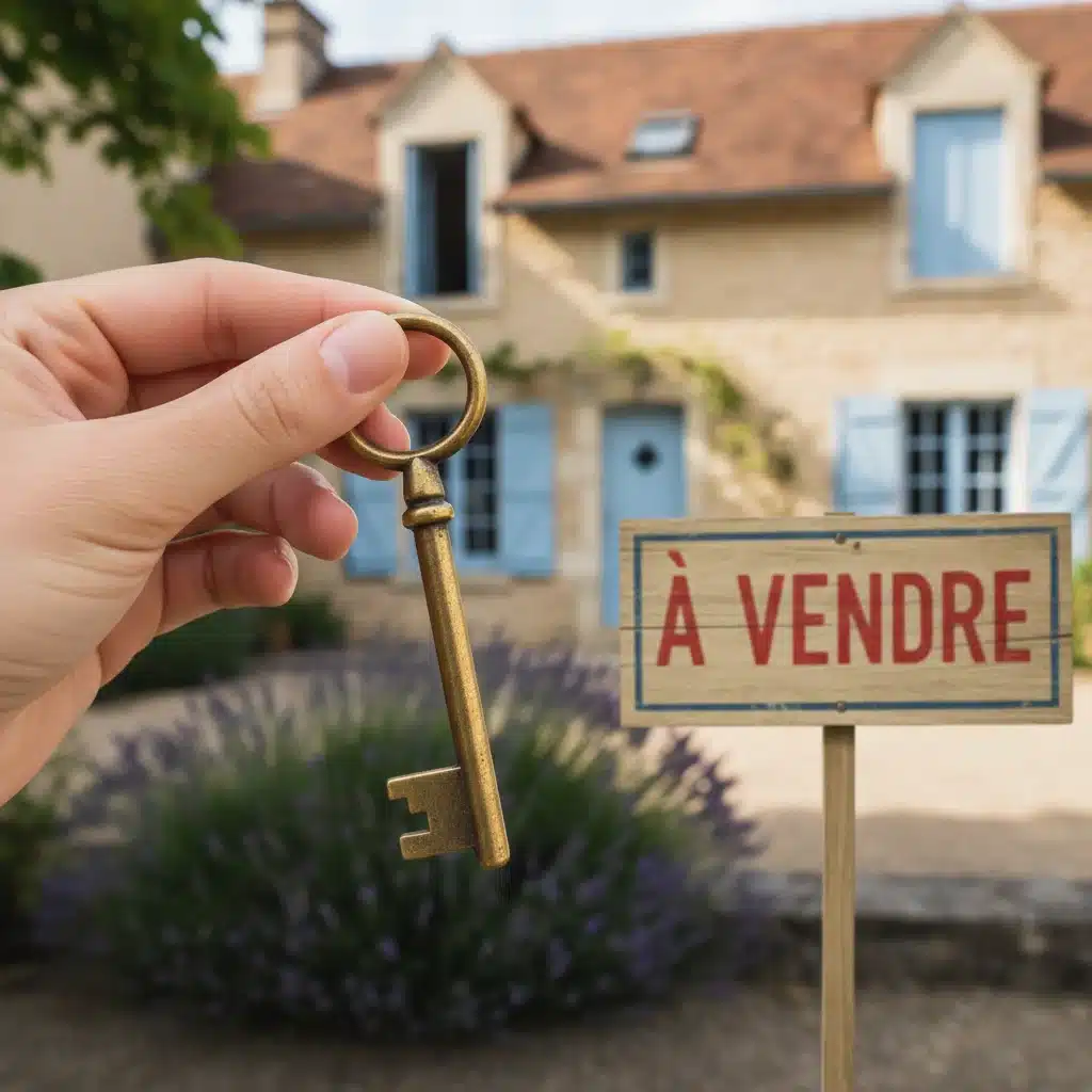 Main tenant une clé devant une maison à vendre, illustrant l'incertitude des transactions immobilières.
