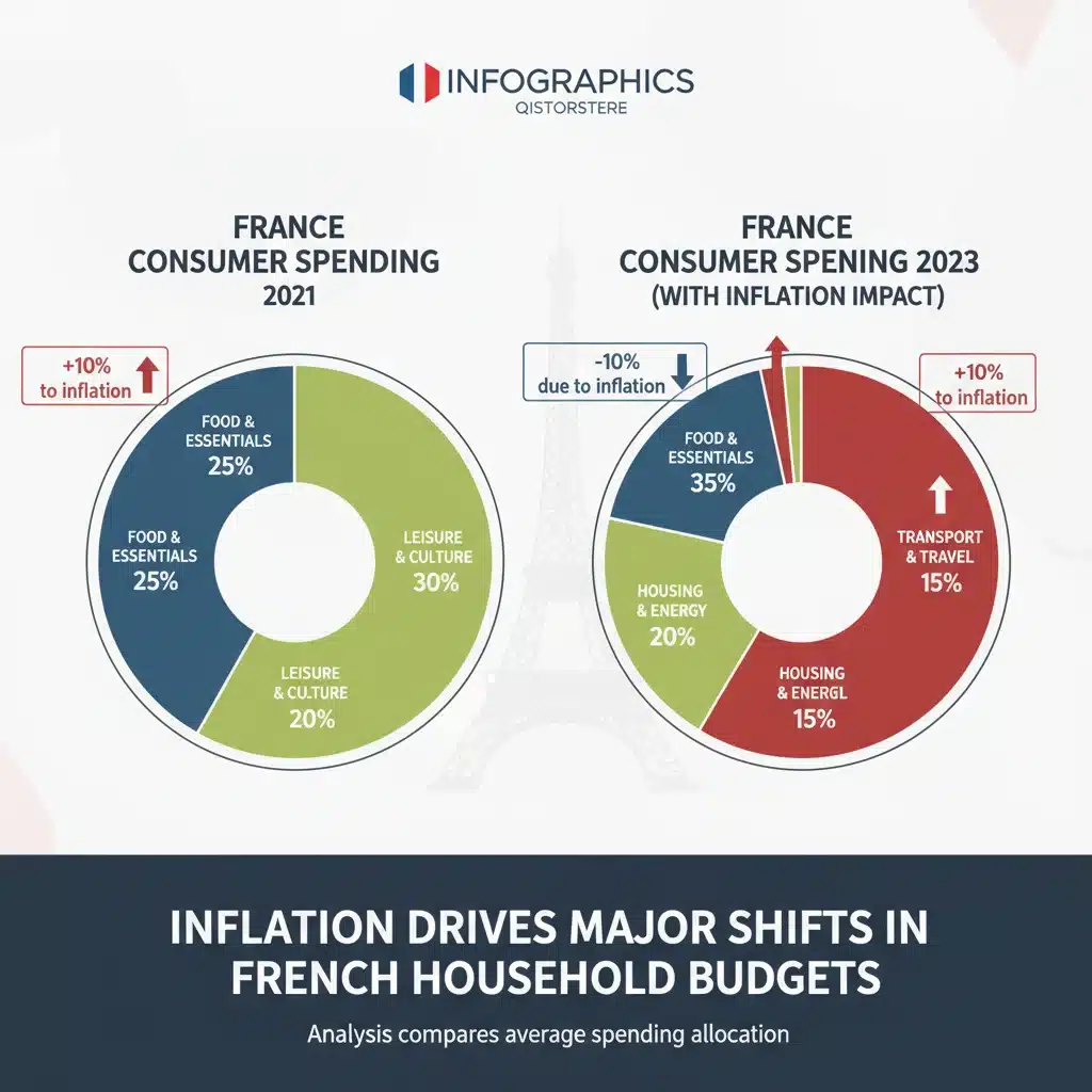 Graphique illustrant les changements de dépenses des consommateurs français par catégorie.