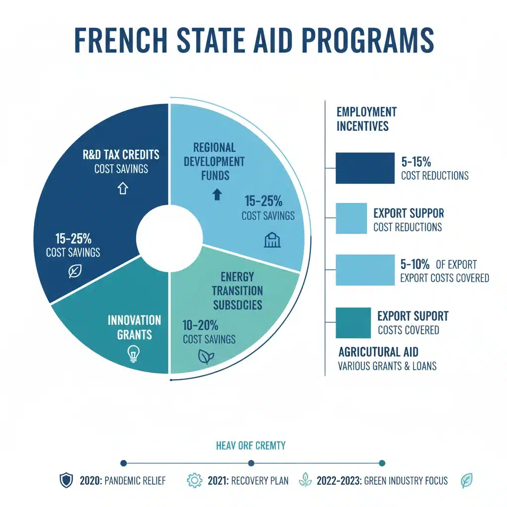 Infographie des dispositifs d'aides d'État pour l'optimisation fiscale.