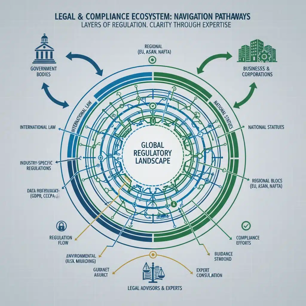 Infographie illustrant la complexité des cadres réglementaires et les chemins de conformité pour les aides d'État.