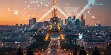 Paysage urbain moderne de Paris au crépuscule, symbolisant les investissements étrangers en France.