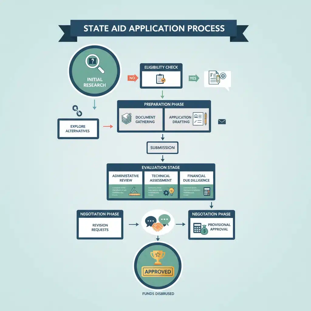 Infographie du processus de demande d'aides d'État en France