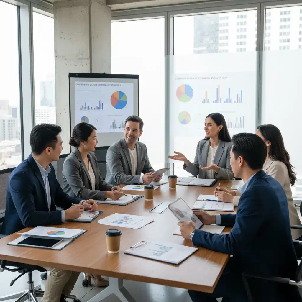 Professionnels discutant des critères d'éligibilité aux subventions gouvernementales