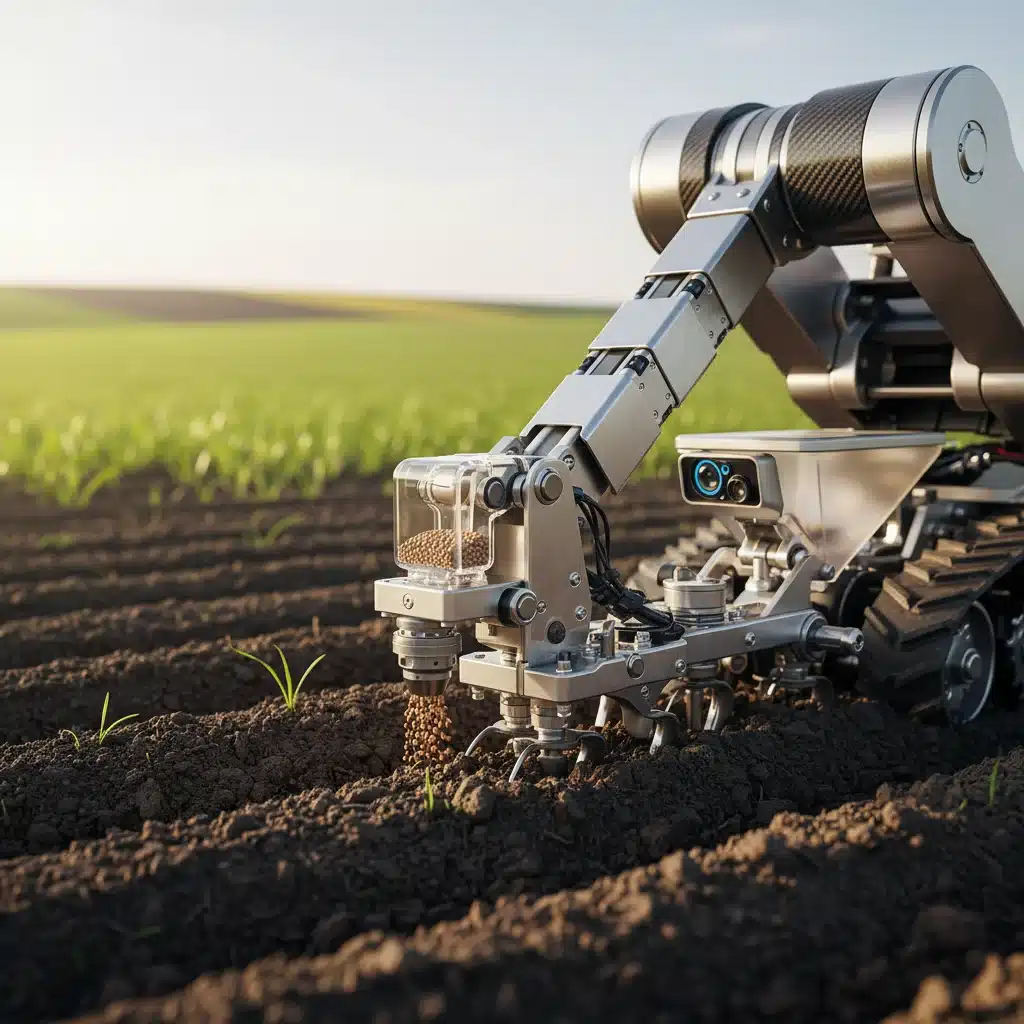 Robot agricole autonome effectuant des semis de précision dans un champ
