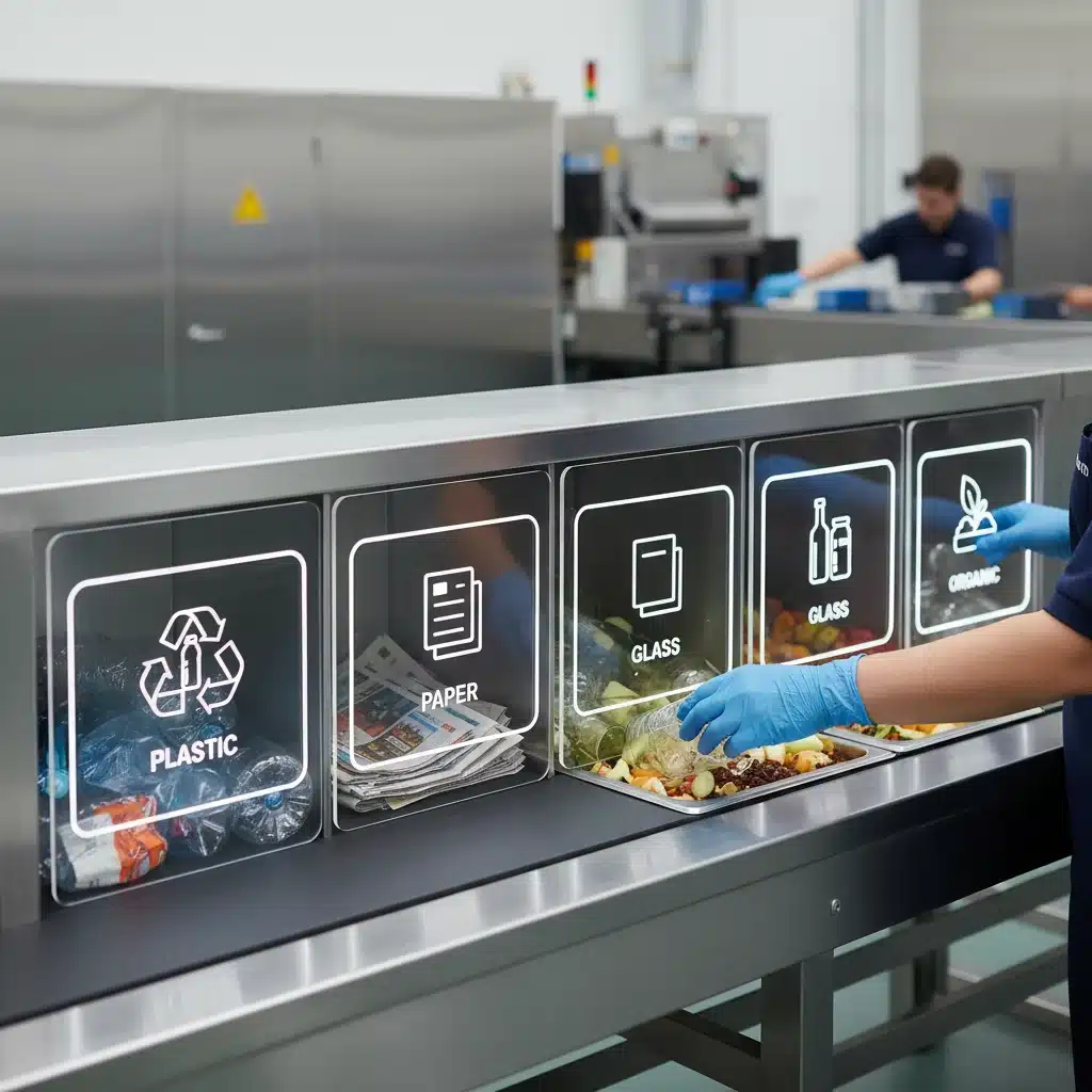Mains triant des matériaux pour le recyclage, illustrant la récupération des ressources.