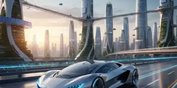 Voiture électrique futuriste sur autoroute, symbole de l'innovation et du progrès automobile.