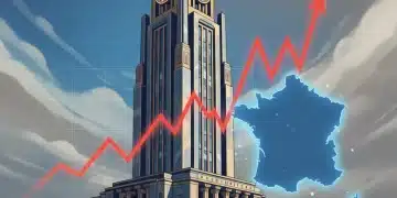 Bâtiment de la Banque Centrale Européenne avec graphique de taux d'intérêt et carte de France, symbolisant l'impact de la politique monétaire.