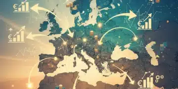 Carte stylisée de l'Europe avec des symboles de croissance et de financement pour les entreprises