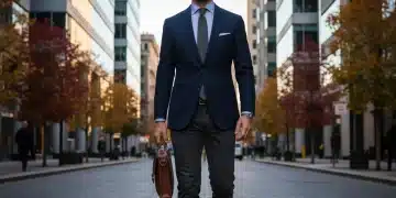 Homme élégant en ville portant des chaussures derby classiques, illustrant le style masculin intemporel.