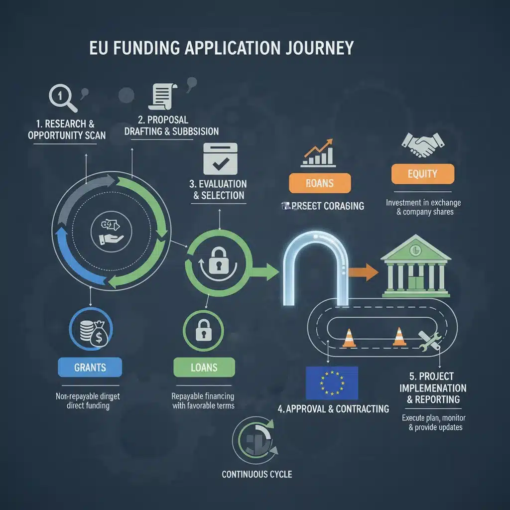 Infographie détaillée du processus de demande de financement européen