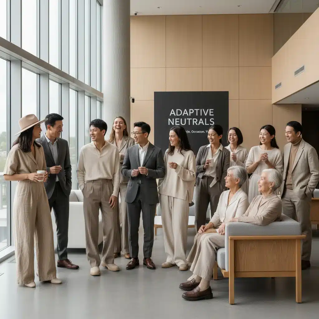 Groupe de personnes diverses portant des tenues aux couleurs neutres, illustrant l'adaptabilité et l'universalité de ces teintes pour tous les styles.