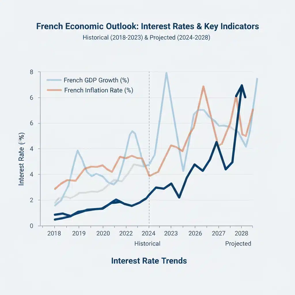 Graphique des tendances des taux d'intérêt et indicateurs économiques français pour 2026.