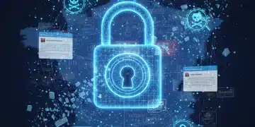 Illustration de la cybercriminalité menaçant les PME en France avec un cadenas numérique et des icônes de menaces.