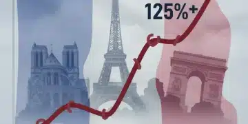 Graphique illustrant l'évolution de la dette publique française avec une projection vers 2026 et un pourcentage de 115% du PIB.