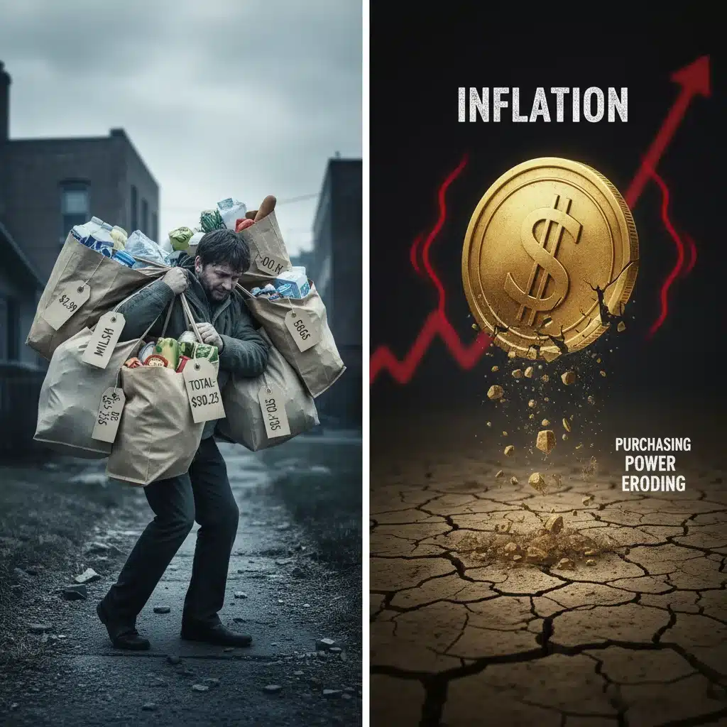 Illustration de l'inflation impactant le pouvoir d'achat des ménages français