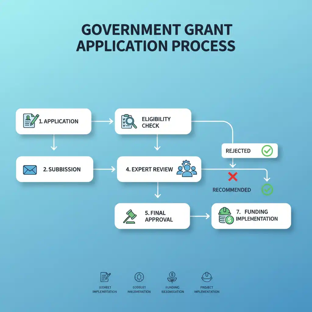 Infographie du processus de demande de subvention gouvernementale.